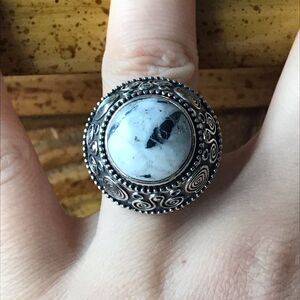 Genuine White Buffalo Turquoise Sterling Silver Cocktail Ring Size 7